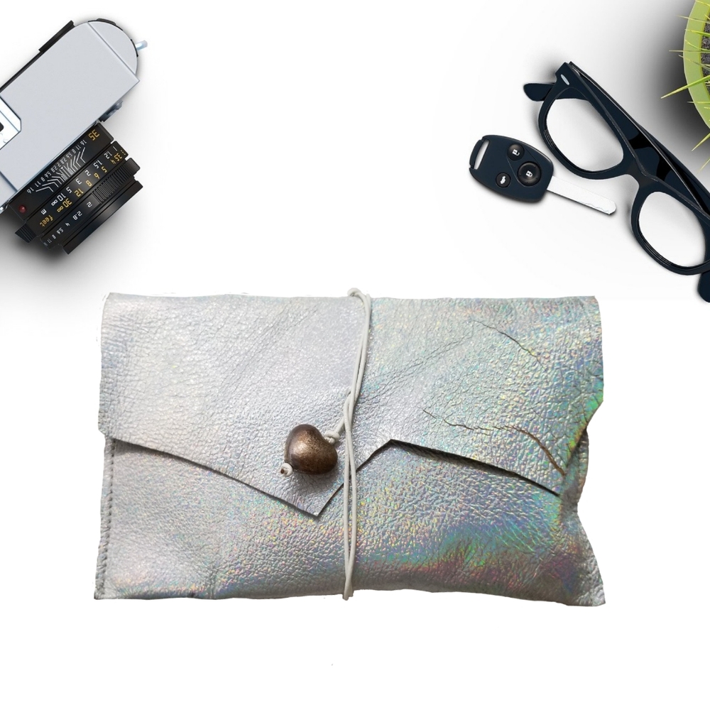 Handmade Leather Clutch One of  Kind Christmas Stocking Stuffer Gift Idea